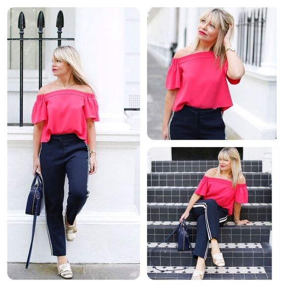 Topshop Bardot Structured Off Shoulder Shirt Blush Cream Size 8 - Picture 10 of 15